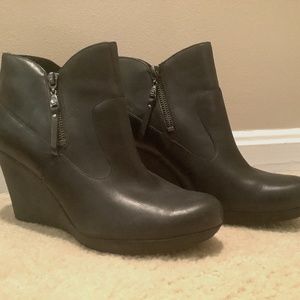 UGG black leather ankle boots with wedge heel
